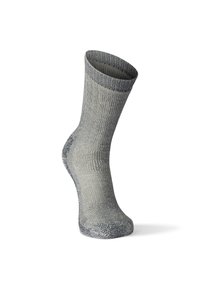 Grå ribbestrikket sokk med forsterket tå og hæl, med sømløst design og elastisk mansjett for bedre passform og komfort.