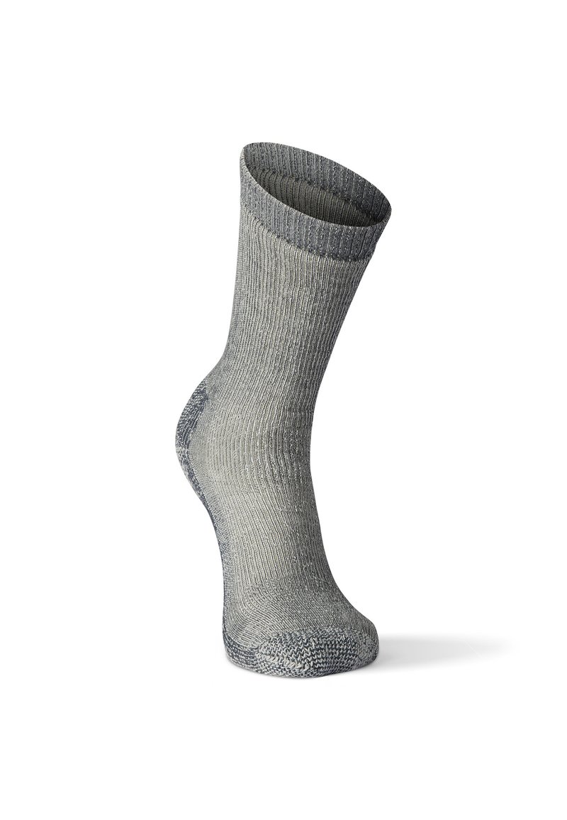 Grå ribbestrikket sokk med forsterket tå og hæl, med sømløst design og elastisk mansjett for bedre passform og komfort.
