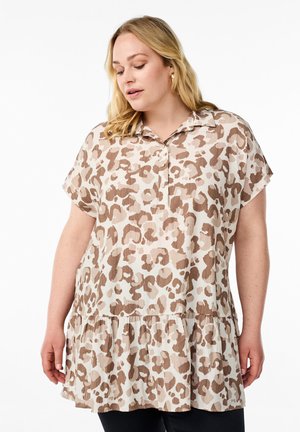 MIT LEOPARDENMUSTER UND KURZEN ÄRMELN - Blouse - white mixed brown