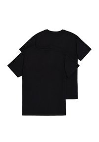 T-shirts en coton noir, à manches courtes, design col rond, comprenant deux chemises identiques, texture lisse sans motifs ni accents visibles.