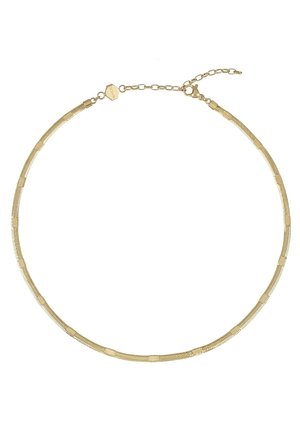 Collier chaîne fine en or avec fermoir homard et extendeur de maillon ajustable, présentant des segments texturés subtils le long de sa longueur.