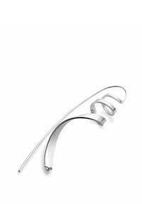 Pezzo di metallo argentato curvato con una finitura lucida; presenta più spirali e un design pulito e minimalista.