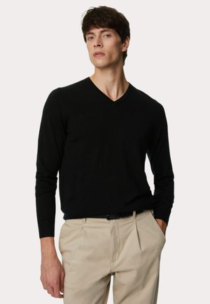 V NECK - Strickpullover - black