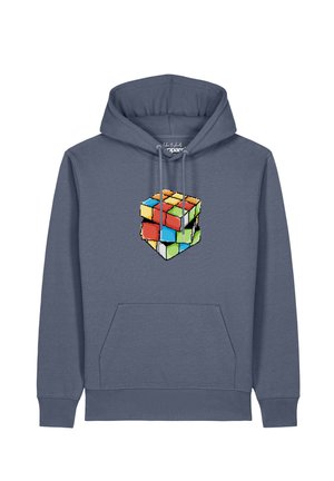 Dark gray hooded sweatshirt with a pixelated Rubik's Cube graphic centered on the chest and a front kangaroo pocket.