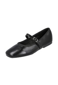 Bailarinas negras con punta redondeada, acabado de piel suave, tira elástica y detalle de hebilla. Diseño simple y de perfil bajo.