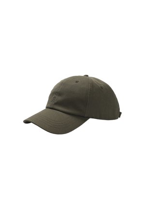 Casquette de baseball en coton olive avec une visière incurvée, dotée de six trous de ventilation et d'un petit logo brodé à l'avant.