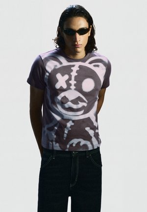 Bershka, REGULAR FIT BEAR - T-SHIRT - T-shirt con stampa - blue