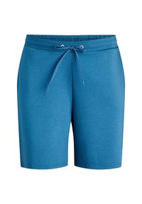 Blaue Shorts aus Baumwollmischung mit elastischem Bund, verstellbarem Kordelzug und geradem Bein-Design. Glatte Textur, keine Muster oder Verzierungen.