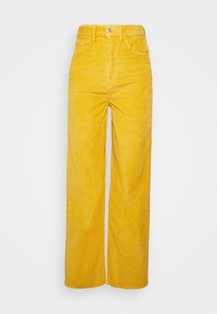 Žluté kordové kalhoty širokého střihu s texturovaným povrchem, s vysokým pasem a designem se pěti kapsami, doplněné kovovým zapínáním na knoflík.
