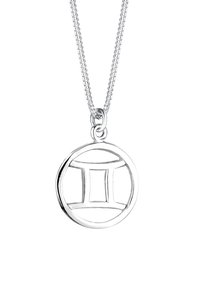 Sølvvedhængs halskæde med et cirkulært design, der har Gemini stjernetegnsymbol i openwork stil, hængende fra en delikat kæde.