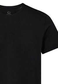 Sort bomuld t-shirt med rund halsudskæring og korte ærmer. Glat tekstur, almindelig pasform, og ingen synlige mønstre eller grafik.