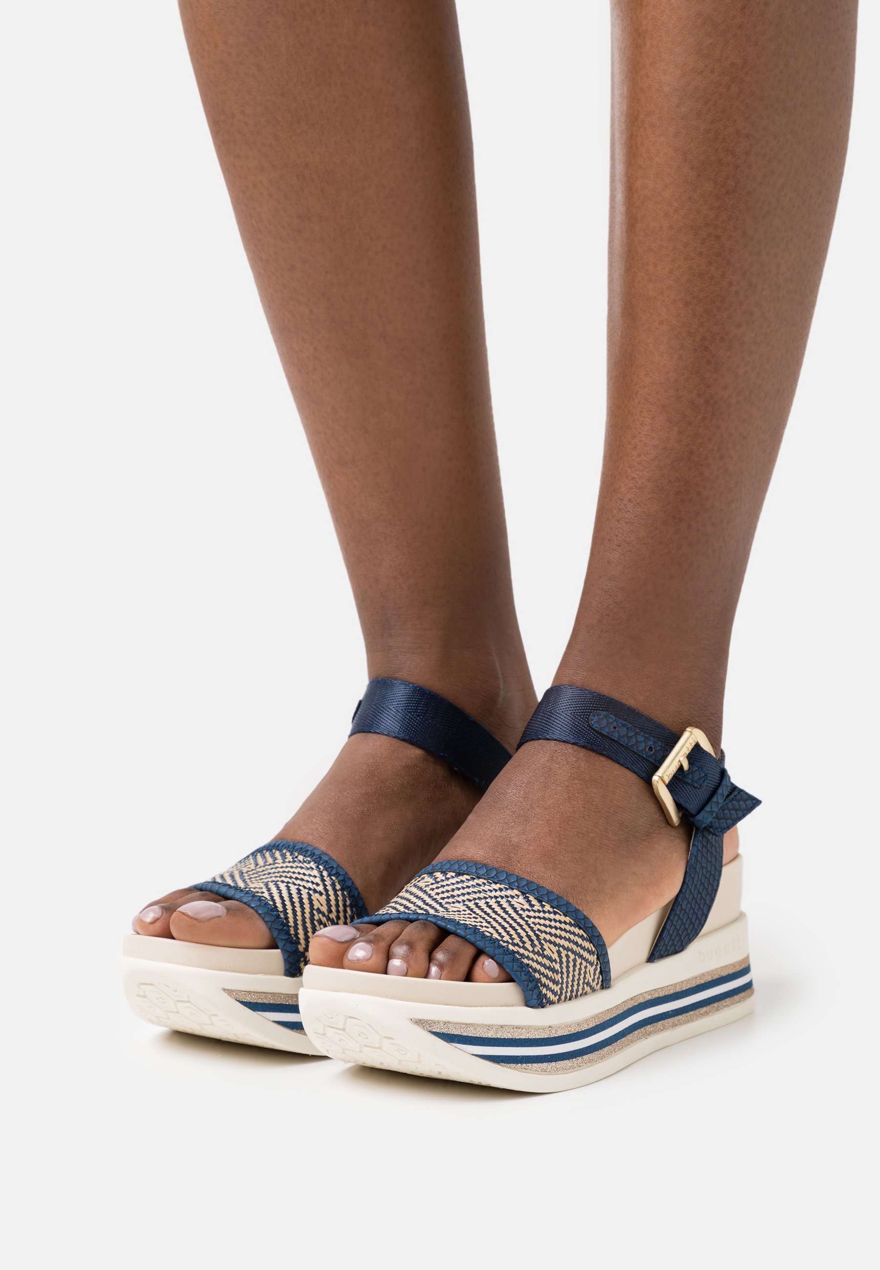 Bugatti JIL - Sandalen met plateauzool - dark blue/beige/donkerblauw -  Zalando.nl