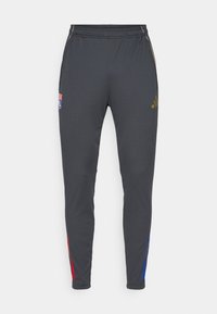 Grå træningsbukser med slim fit, med røde og blå sideaccenter, en elastisk talje og broderet logo foran.