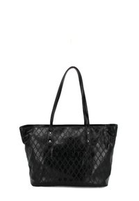 Borsa tote nera realizzata in materiale testurizzato con motivo a diamante, dotata di due manici lunghi e un logo tono su tono sul davanti.