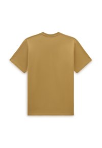 T-shirt a maniche corte di colore beige caldo, design semplice, realizzato in tessuto morbido. Presenta un collo rotondo e un orlo dritto.