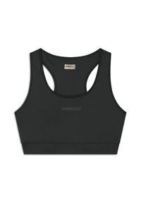 Reggiseno sportivo nero realizzato in tessuto morbido, con scollatura arrotondata e design a racerback. Logo "FREDDY" discreto al centro anteriore.