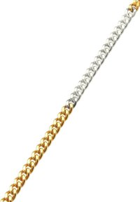 Zweifarbiges Armband aus Gold- und Silberkette mit ineinandergreifenden Gliedern; polierte Oberfläche; abwechselnde Farben schaffen ein markantes, kräftiges Design.