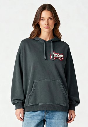 AMOUR3 EMBROIDERY OVERSIZED - Sweat à capuche - washed black