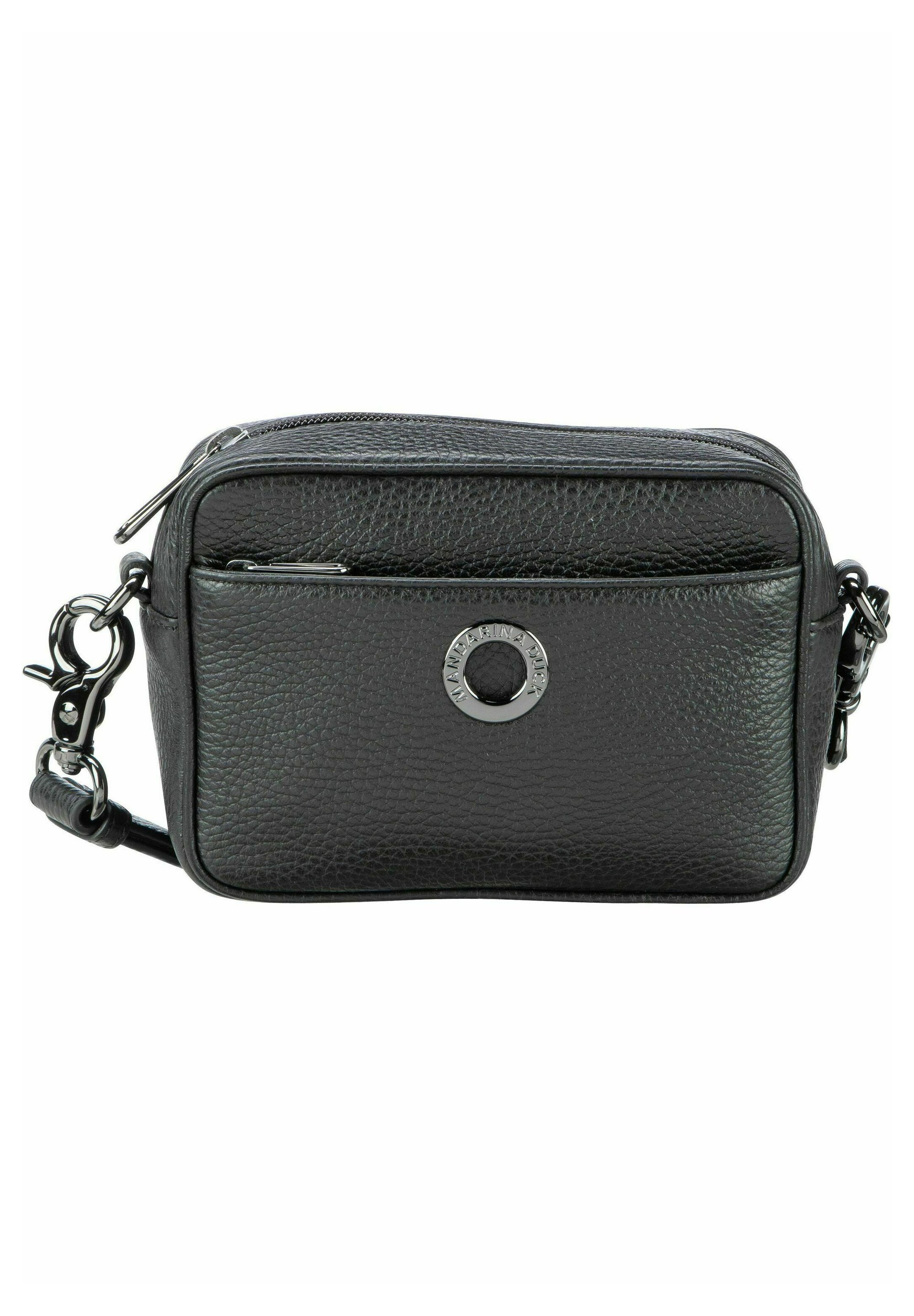Sac Besace Vintage Mandarina Duck Des Années 80 - Cuir Et Tissu Noir, Très Bon état