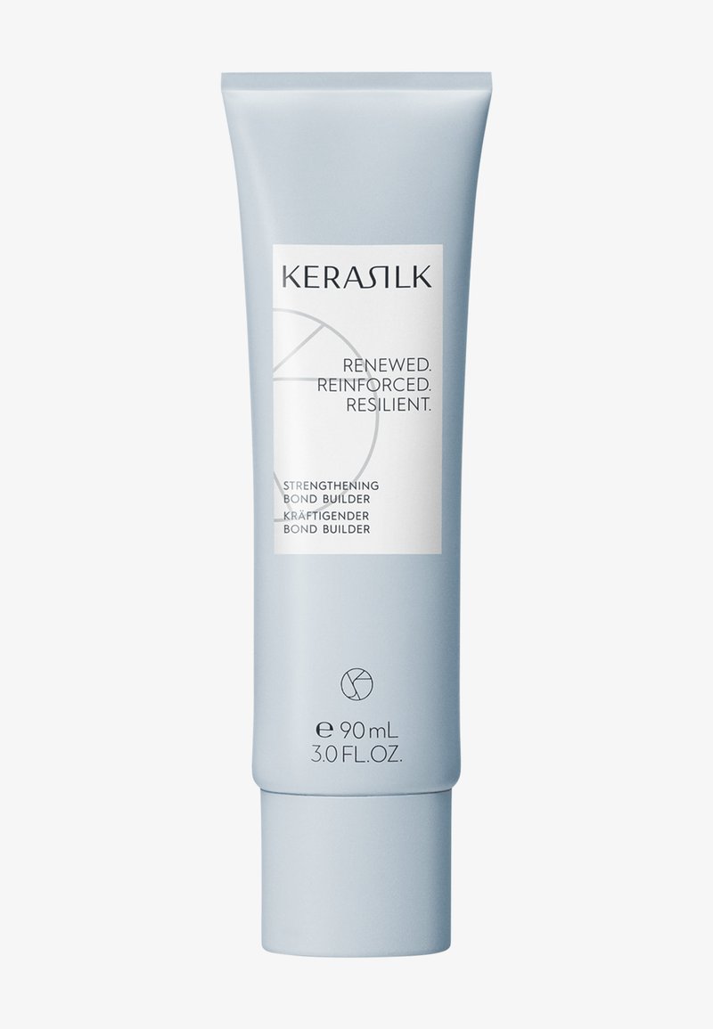 Tube de renforcement de liaison Kerasilk, bleu clair, 90 mL (3,0 fl. oz.), étiqueté « Renouvelé. Renforcé. Résilient. »