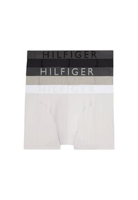Boxer breves en cuatro colores: negro, gris oscuro, beige y gris claro. Presentan una suave cinturilla elástica con el logo "HILFIGER".