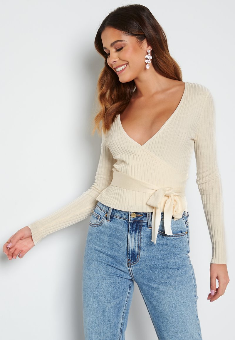 Bubbleroom KNITTED RIB WRAP TOP - Sweter
