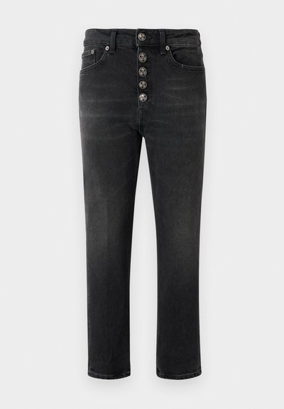 Mustad denim püksid kõrge vöökoht, viie nupu sulgemine, kerge pleekimine ja sirged sääred. Omab vöökonksusid ja küljetaskuid.