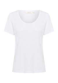 Vit t-shirt med kort ärm och rund halsringning, tillverkad av slätt tyg, med en avslappnad passform och utan synliga mönster eller accentuerade detaljer.