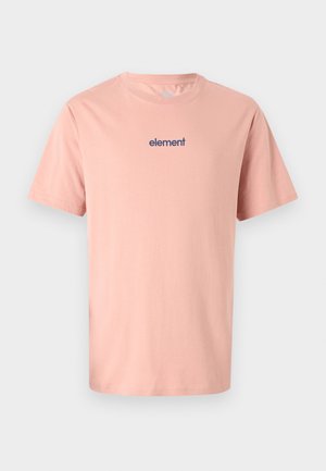 Lyserød bomulds-T-shirt med rund hals, korte ærmer og et lille mørkeblåt "element" logo på brystet. Blød tekstur, almindelig pasform.