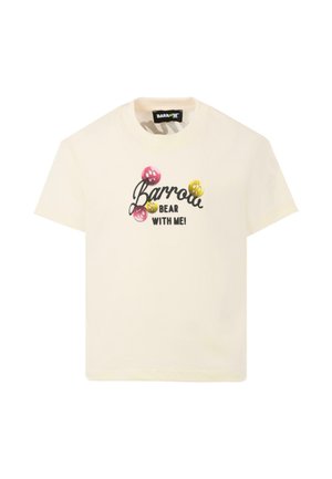 Kremowa bawełniana koszulka z krótkim rękawem z nadrukiem graficznym z napisem "Barrow BEAR WITH ME!" oraz kolorowymi akcentami, z okrągłym dekoltem.