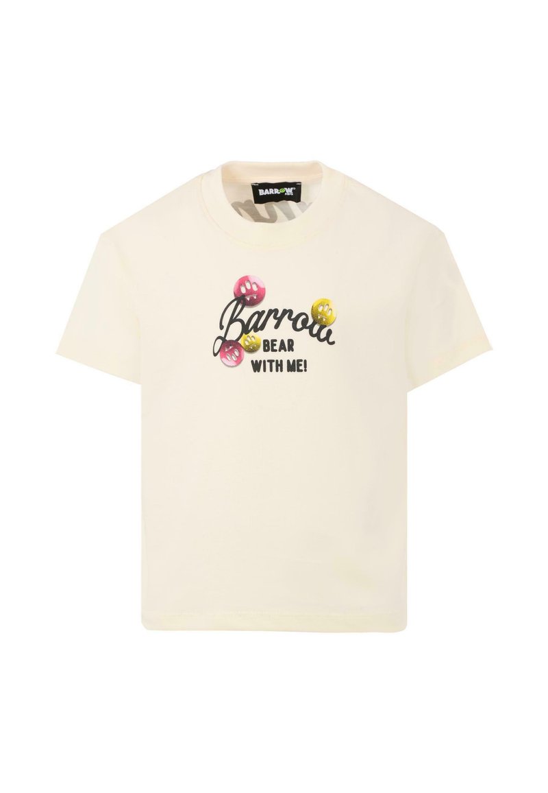 Crème katoenen t-shirt met een grafische print met de tekst "Barrow BEAR WITH ME!" en kleurrijke accenten, korte mouwen en een ronde hals.