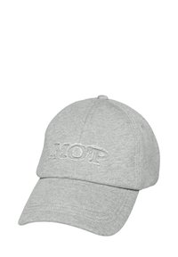 Szara bawełniana czapka baseballowa z zaokrągloną koroną, zakrzywionym daszkiem oraz wyszytym napisem "M10P" z przodu. Gładka tekstura, casualowy design.