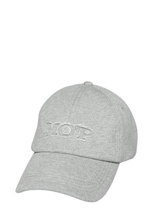 Grijze katoenen baseballpet met een afgeronde kroon, gebogen rand en geborduurd "M10P" aan de voorkant. Soepele textuur, casual ontwerp.