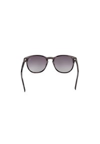 Sunglasses med en semi-transparent mörkgrå ram, ovala linser som går från mörk till ljusgrå och smala bågar. Klara accentdetaljer på ramen.
