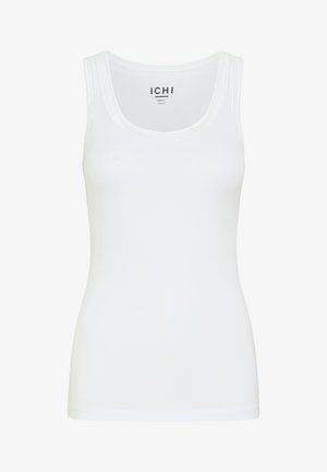 Valge särk, mis on valmistatud siledast kangast. Omab ümmargust kaelust ja laiad rihmad. Kergelt talje järgi sobiv disain, ilma nähtavate mustrite või kaunistusteta.