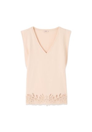 Oltre, TOP CON MACRAMÉ - T-shirt print - beige