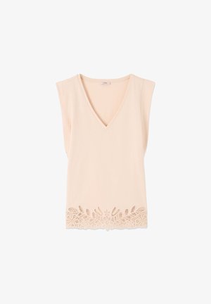 Oltre, TOP CON MACRAMÉ - T-shirt imprimé - beige