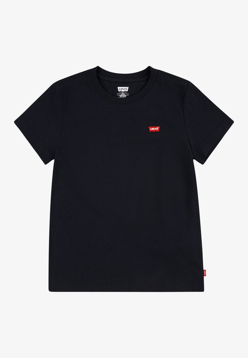 T-shirt Levi's noir à manches courtes avec col rond, petit écusson logo rouge Levi's sur la poitrine gauche et étiquette sur la couture latérale.