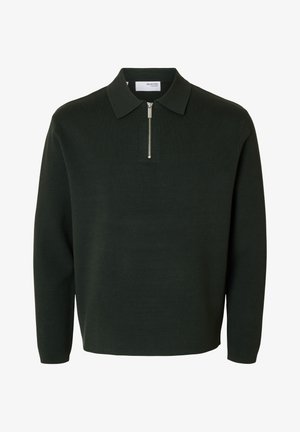 Selected, SLHTELLER FN RELAXED HALF ZIP POLO NOOS - Langarmshirt - deep forest