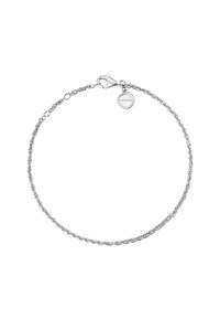 Pulsera de cadena de plata con un diseño retorcido, terminada con un cierre de langosta y un pequeño charm redondo. Ideal para el uso diario.