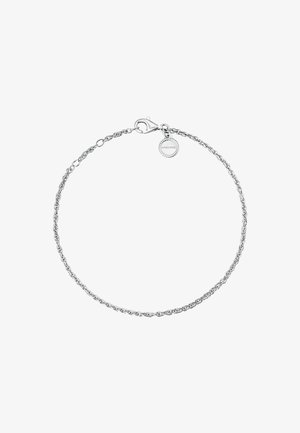 Pulsera de cadena de plata con un diseño retorcido, terminada con un cierre de langosta y un pequeño charm redondo. Ideal para el uso diario.