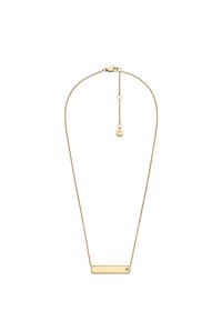 Collier en or délicat avec un pendentif rectangulaire comportant une petite pierre précieuse en forme d'étoile dans le coin inférieur droit.