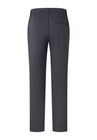 Pantalon gris foncé à jambes droites vu de dos avec une unique poche zippée sur le côté droit.