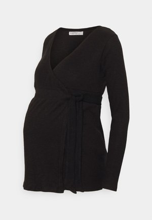 WRAP CROPPED LONG SLEEVES PLUNGING NECKLINE SIDE - Kardigan - black