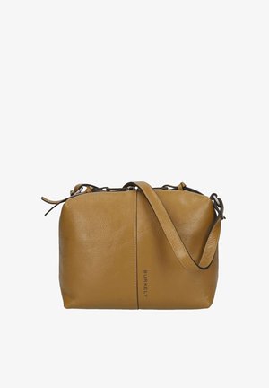 Sac à bandoulière en cuir marron avec une sangle réglable et le nom de marque Burkely visible au centre sur le devant.