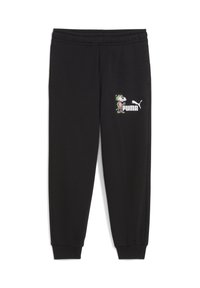 Zwarte sweatpants met een elastische tailleband. Voorzien van een kleurrijk cartoonontwerp en logo op de linker dij. Boorden bij de enkels.