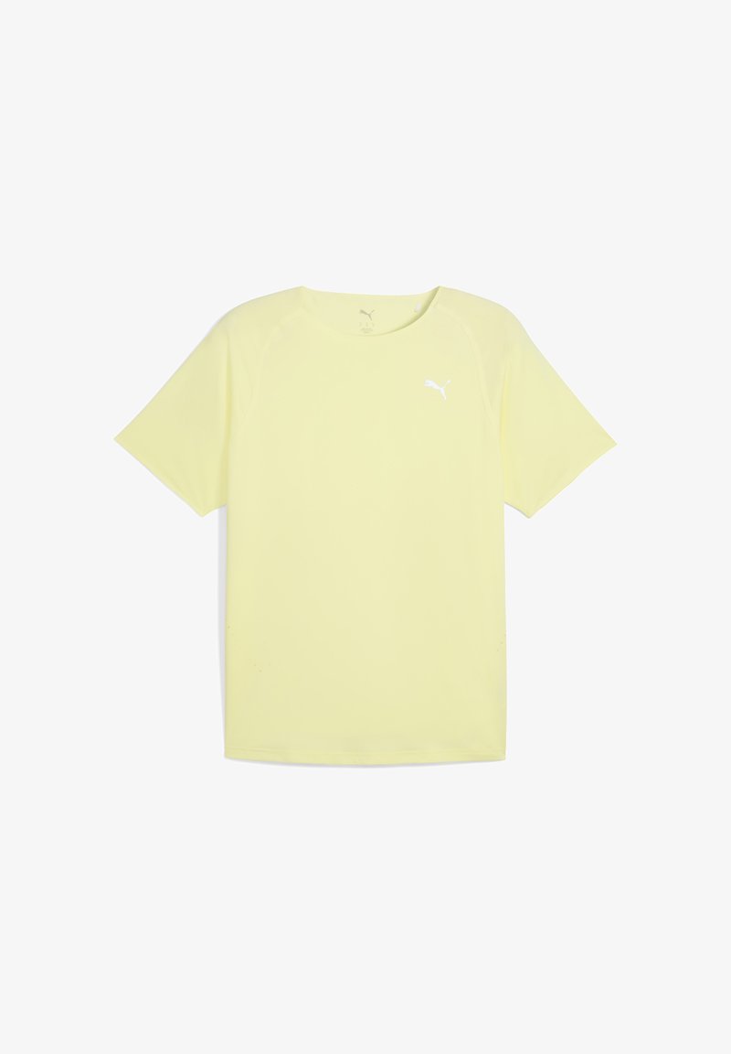 Skaidrus geltonas trumpomis rankovėmis marškinėliai su baltu Puma logotipu ant krūtinės. Marškiniai turi paprastą, šiuolaikišką dizainą ir laisvą pritaikymą.