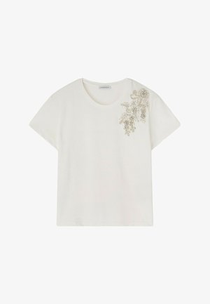 Motivi, T-SHIRT CON APPLICAZIONE FLOREALE DI CRISTALLI E PERLE - T-shirts print - bianco
