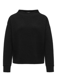 Felpa nera a collo barca con un motivo testurizzato e maniche lunghe. Presenta una vestibilità comoda e dettagli cuciti.