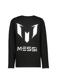 Zwarte longsleeve t-shirt van katoen met een opvallend wit logo en de tekst "MESSi" op de voorkant, met een ronde halsontwerp.